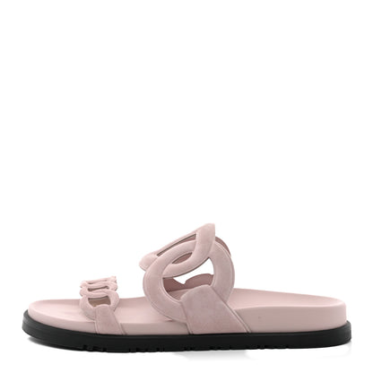 Hermes Suede Goatskin Extra Sandals 38.5 Rose Porcelain 1 of 11