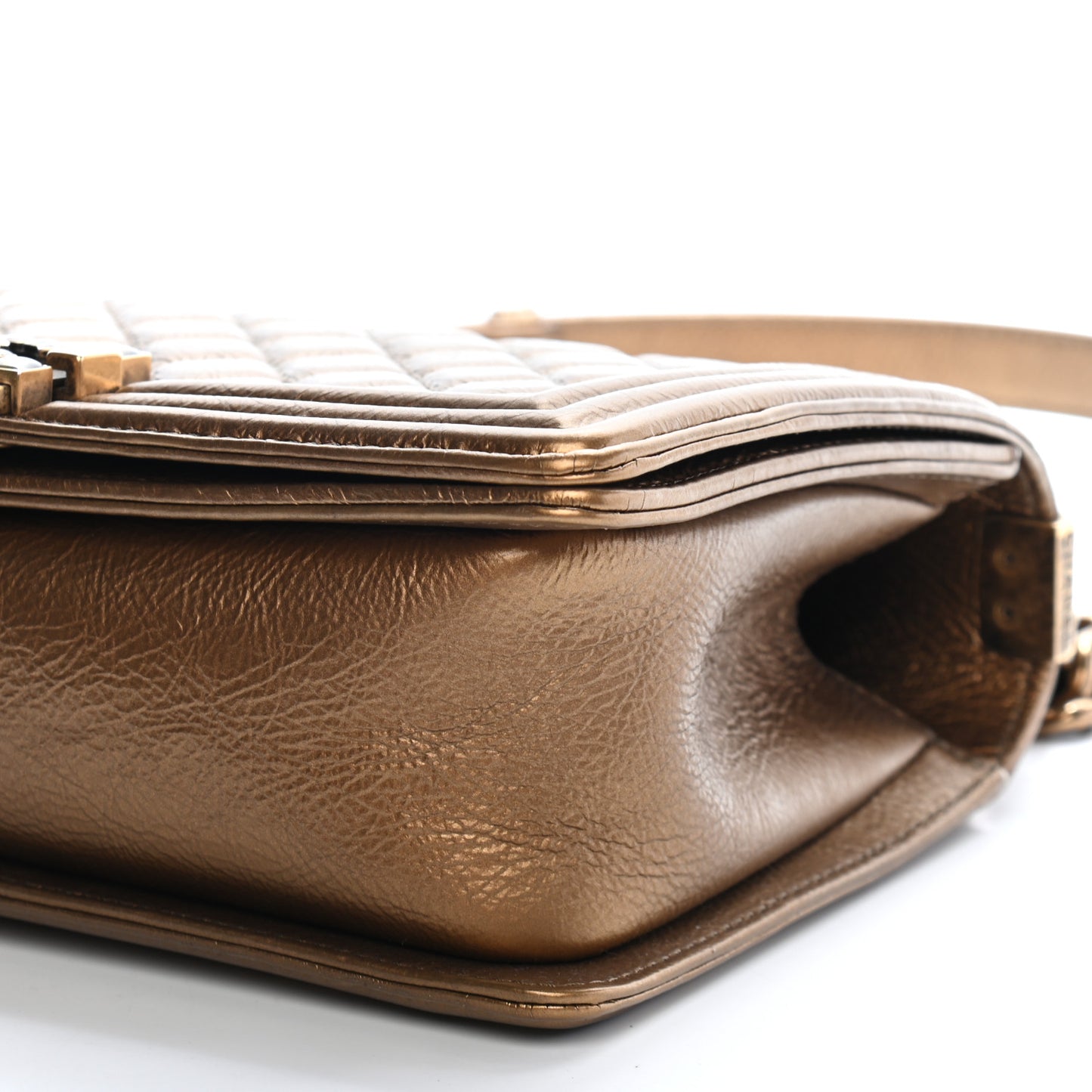 Metallic Crumpled Calfskin Quilted Gripoix Medium Boy Flap Bronze