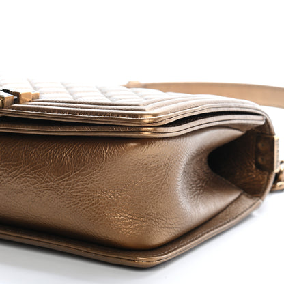 Chanel Metallic Crumpled Calfskin Quilted Gripoix Medium Boy Flap Bronze 9 of 10