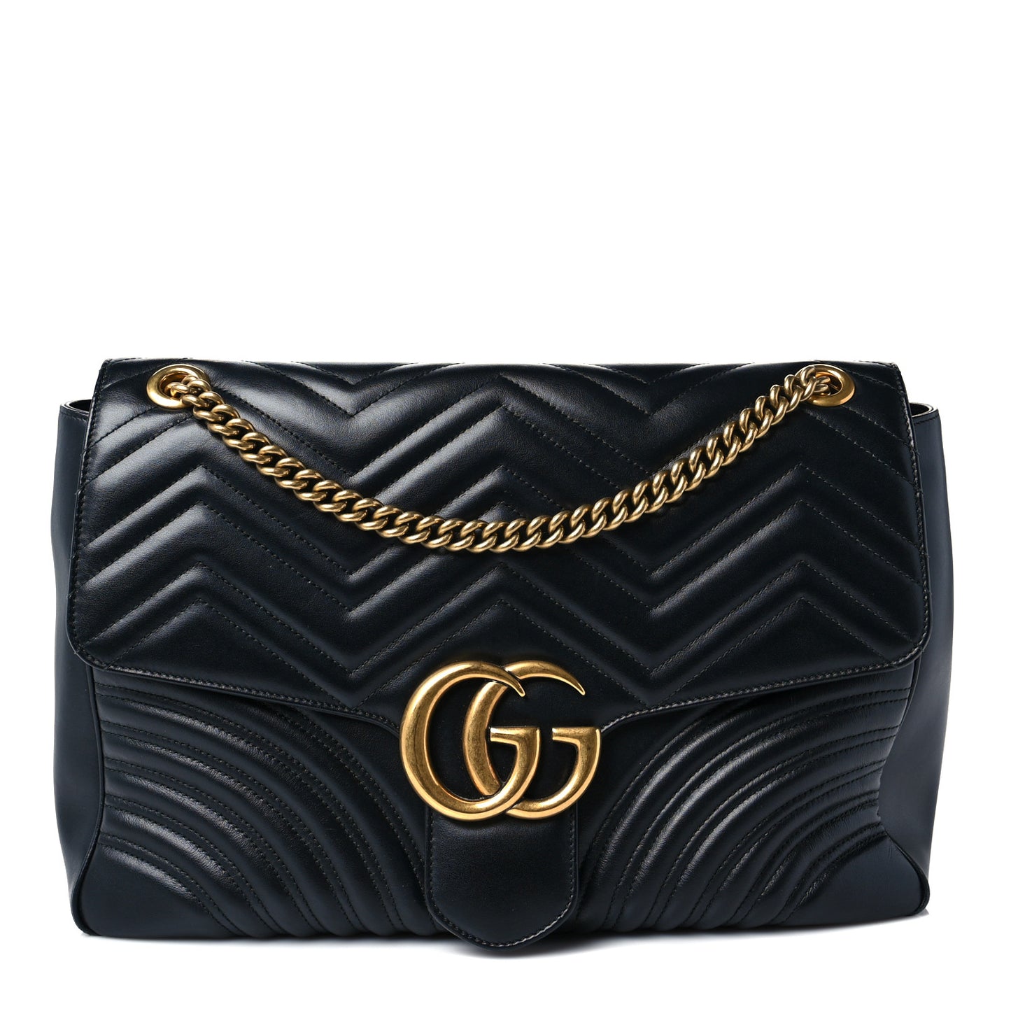 Calfskin Matelasse Large GG Marmont Shoulder Bag Black