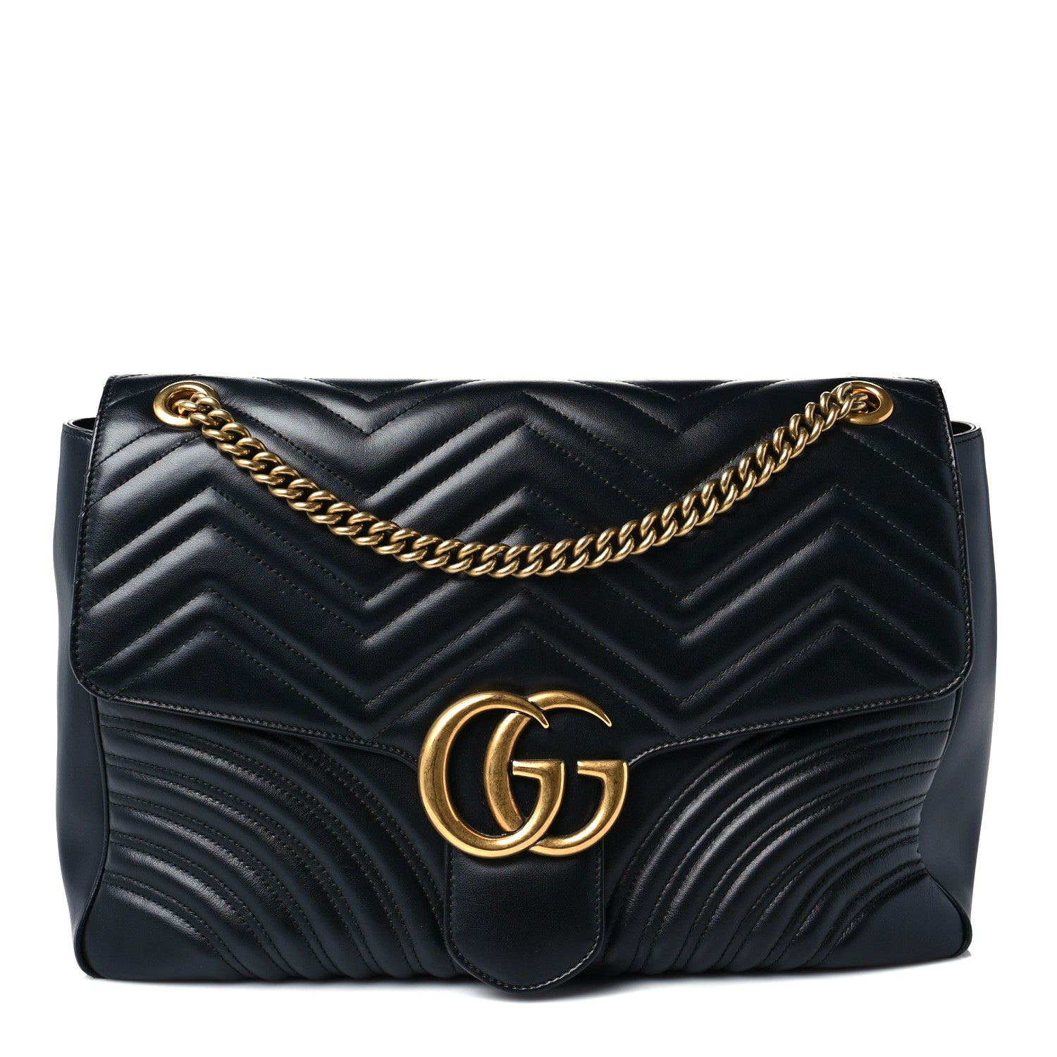 Gucci Calfskin Matelasse Large GG Marmont Shoulder Bag Black 1 of 12