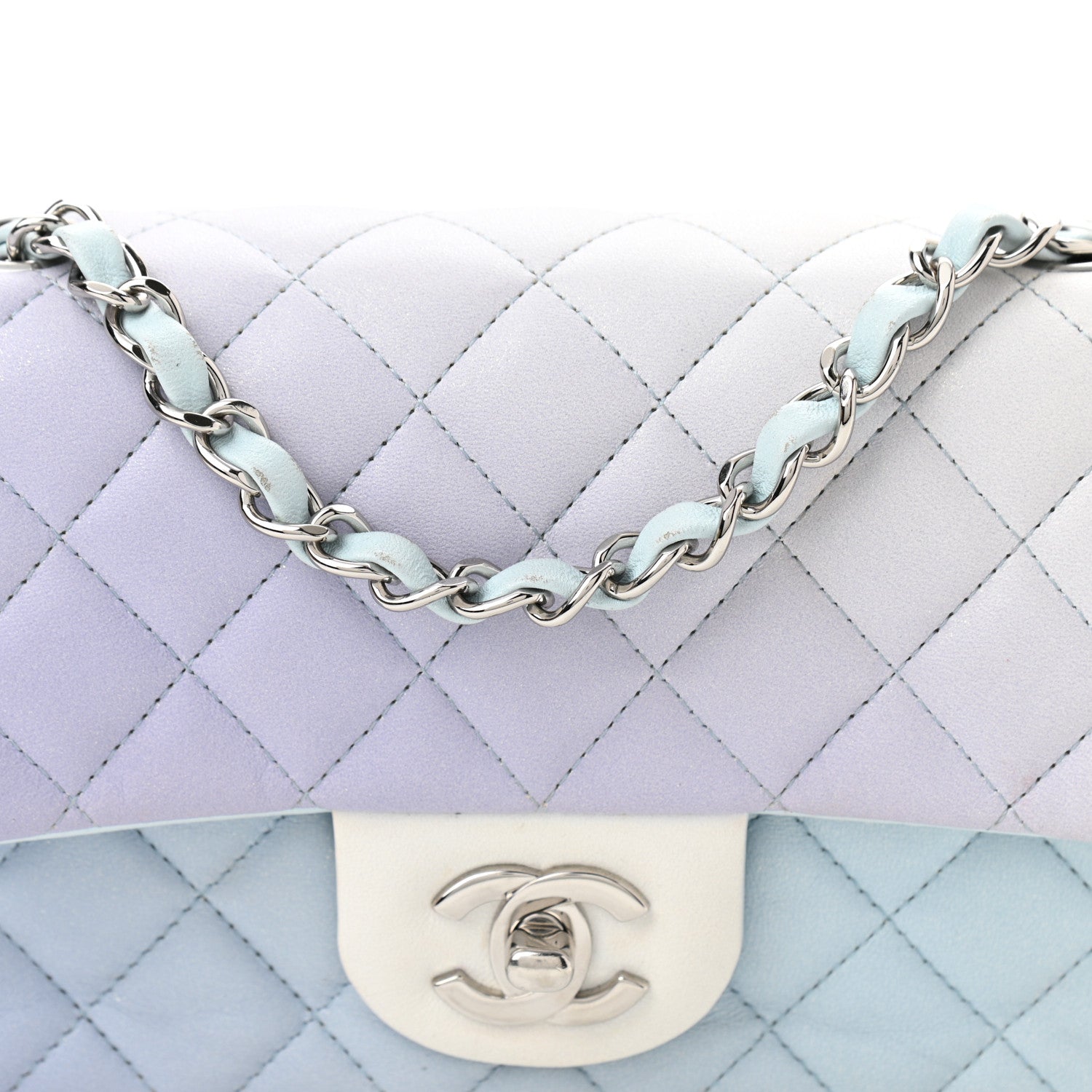 Chanel Perforated Lambskin Quilted Mini Rectangular Flap Light Blue Light Purple White 8 of 12
