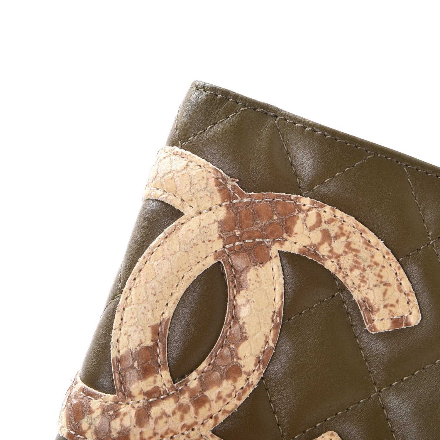 Chanel Calfskin Python Quilted Cambon Bi-Fold Wallet Khaki 12 of 12