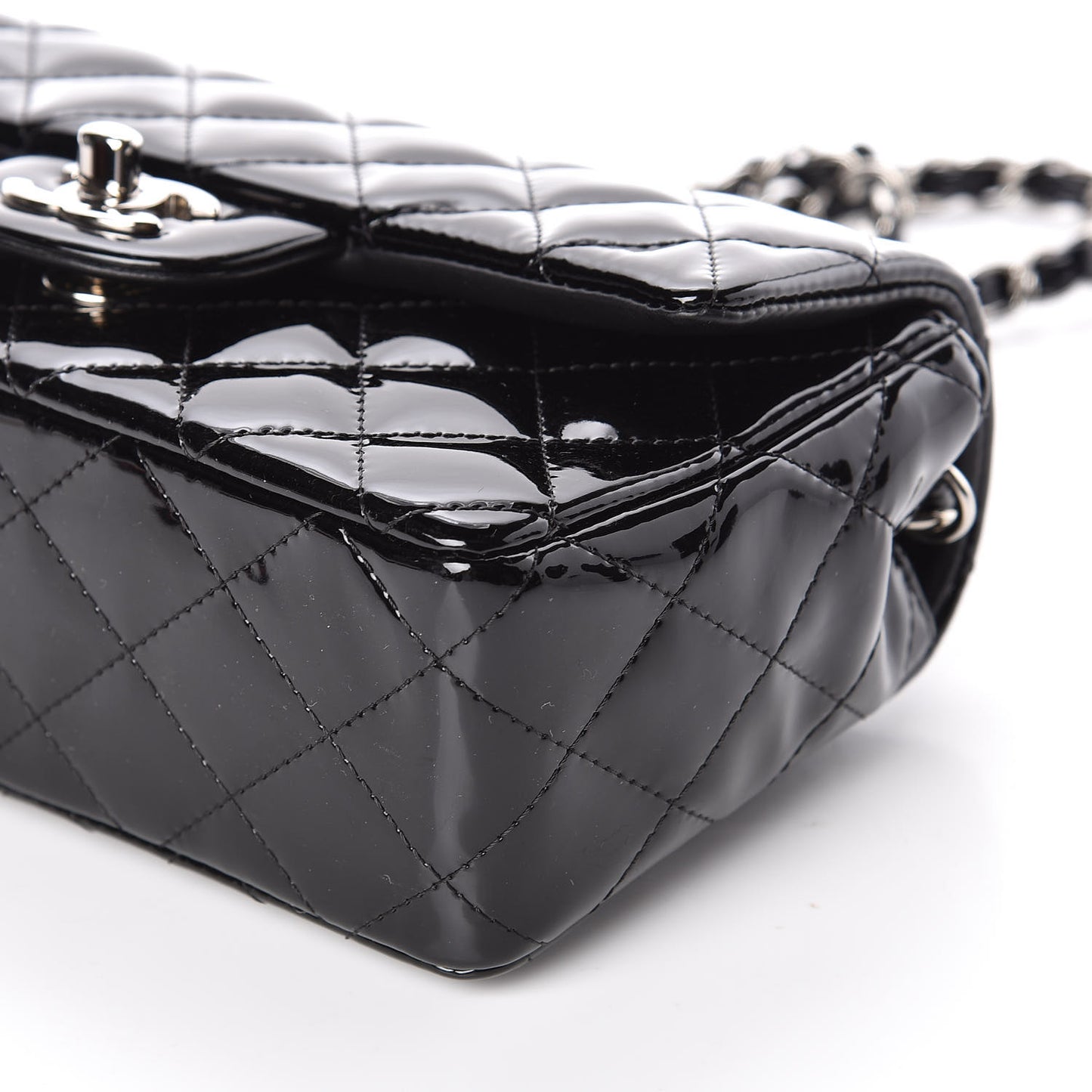 Patent Calfskin Quilted Mini Rectangular Flap Black