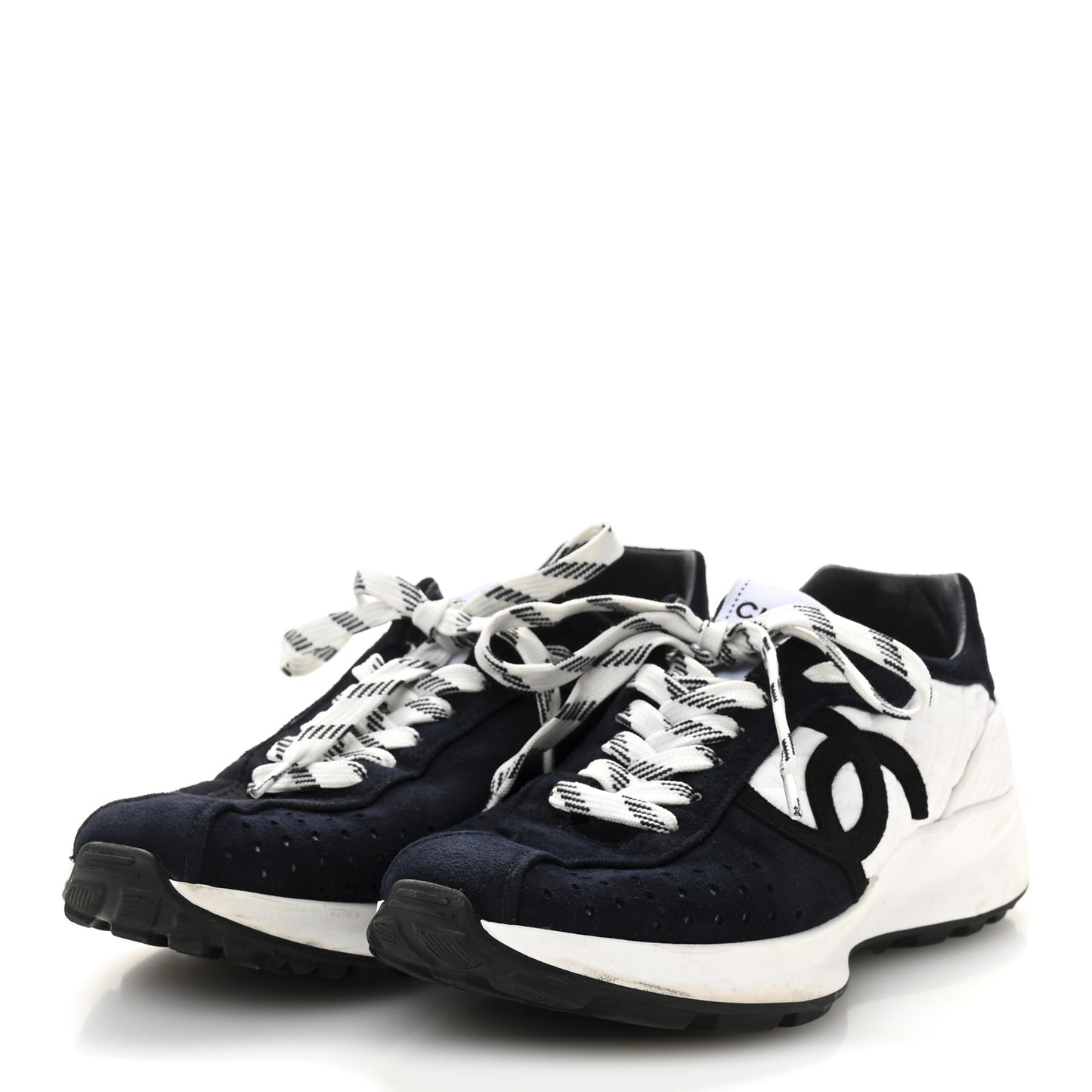 Fabric Suede Kidskin CC Sneakers 37.5 Dark Navy White