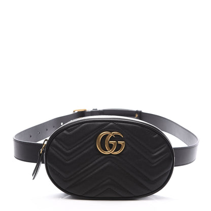 Gucci Calfskin Matelasse GG Marmont Belt Bag 85 34 Black 1 of 11