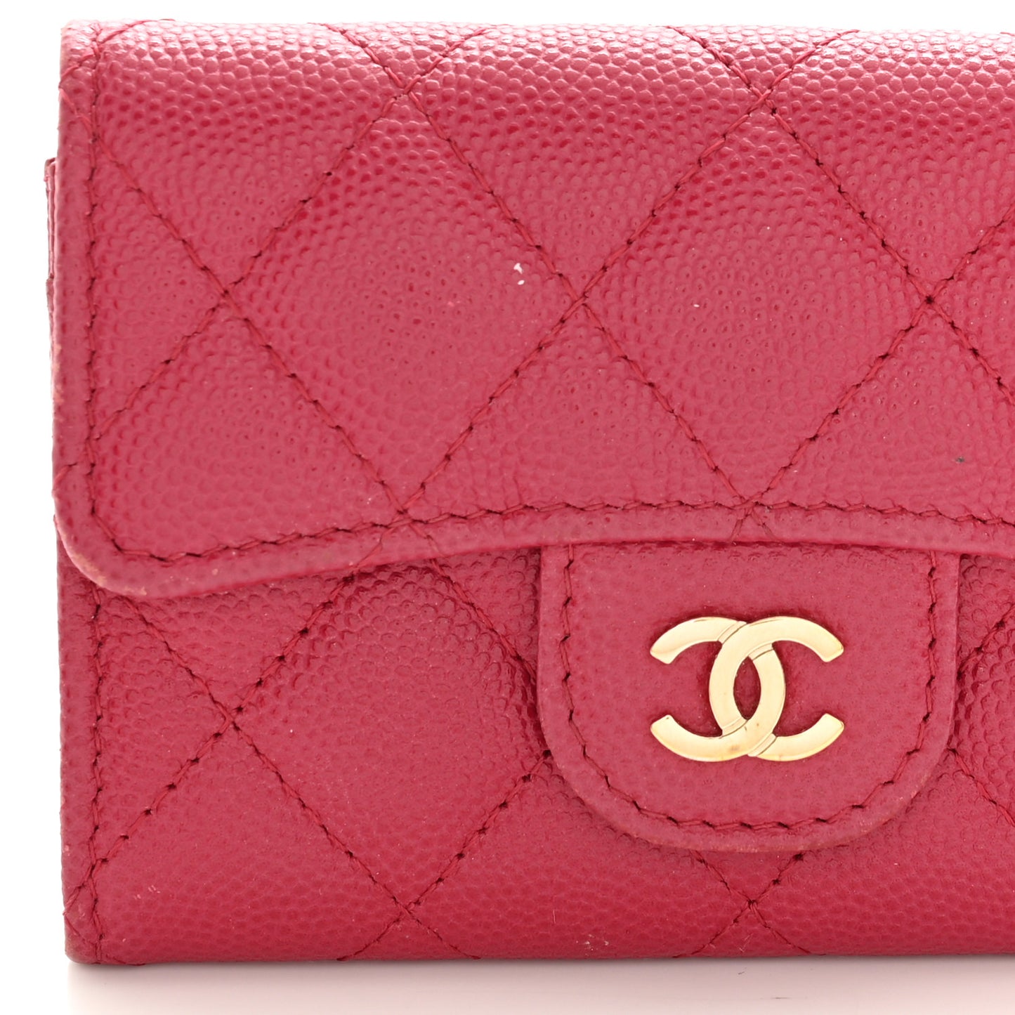 Caviar Quilted Flap Card Holder Wallet Dark Pink