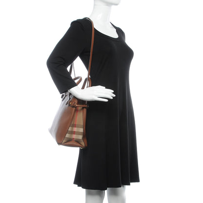 Burberry Derby Calfskin House Check Medium Banner Tote Tan 3 of 9