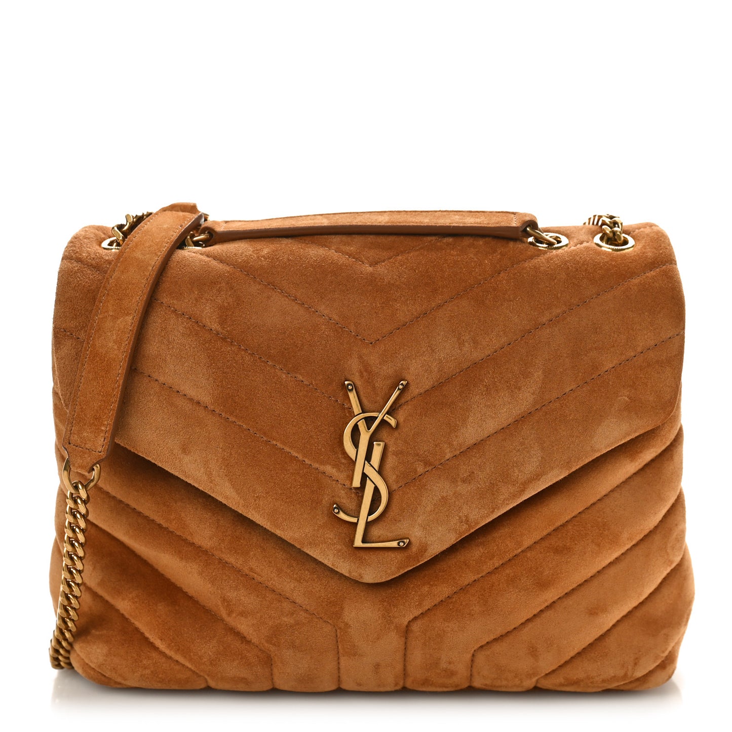 Suede Calfskin Y Quilted Monogram Small Loulou Chain Satchel Cinnamon