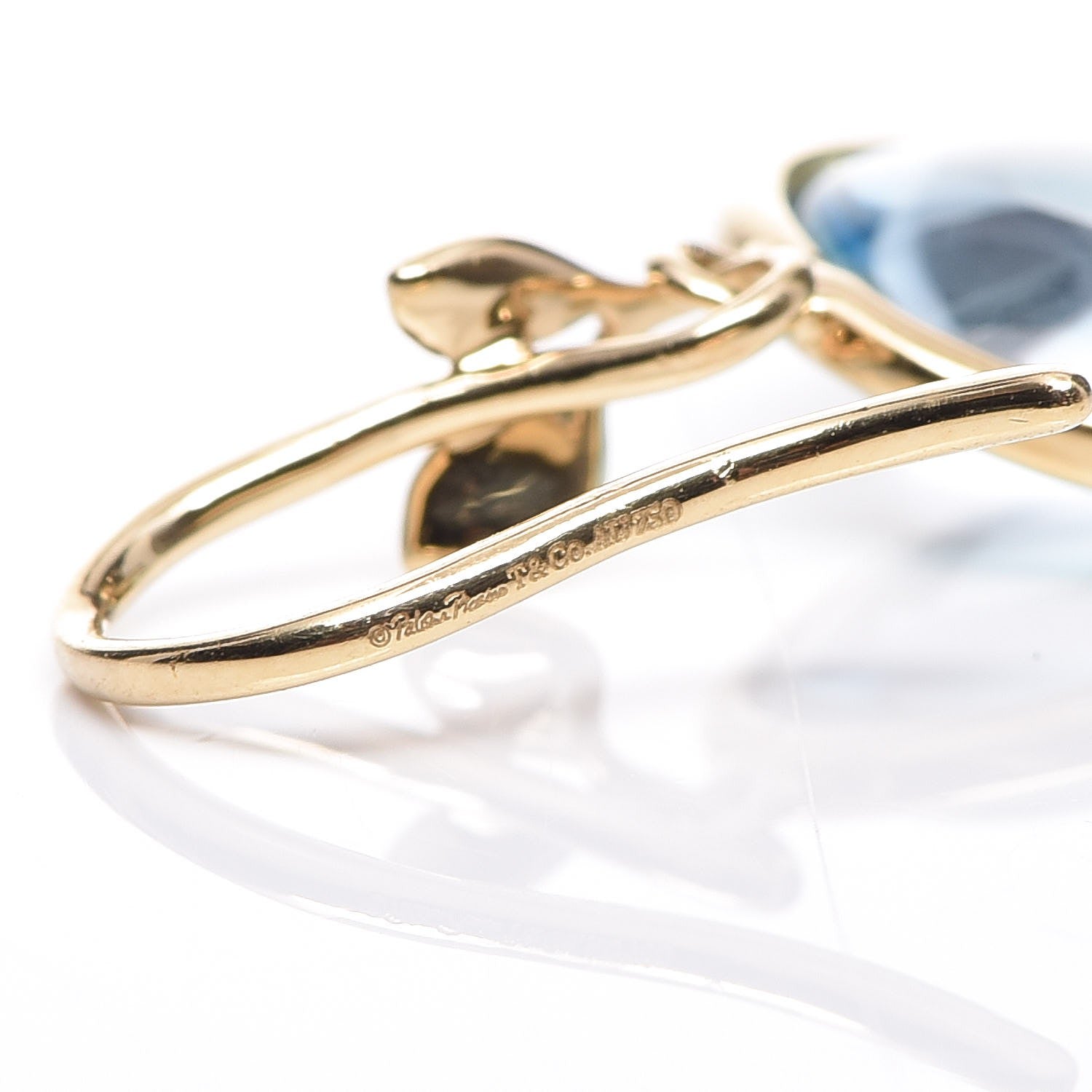 Tiffany 18K Yellow Gold Blue Topaz Paloma Picasso Olive Leaf Drop Earrings 4 of 5