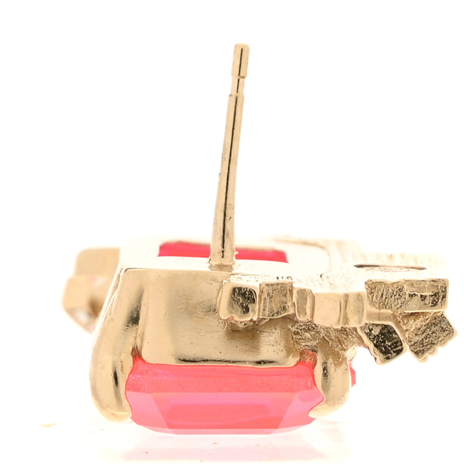 Chanel Metal Crystal CC Earrings Gold Pink 5 of 6