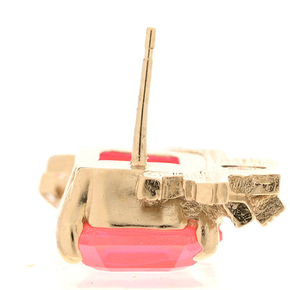 Chanel Metal Crystal CC Earrings Gold Pink 5 of 6