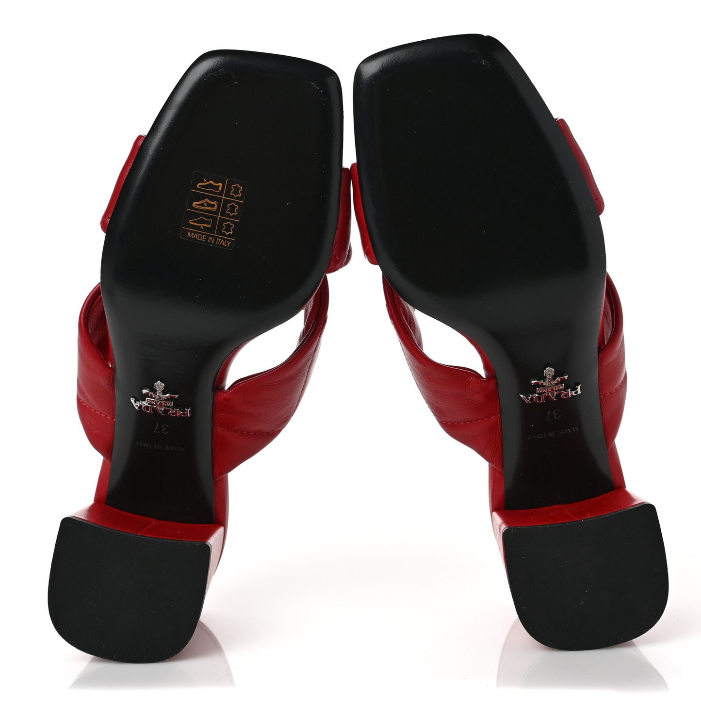 Nappa Logo Quilted Crisscross 65mm Block Heel Slide Sandals 37 Red
