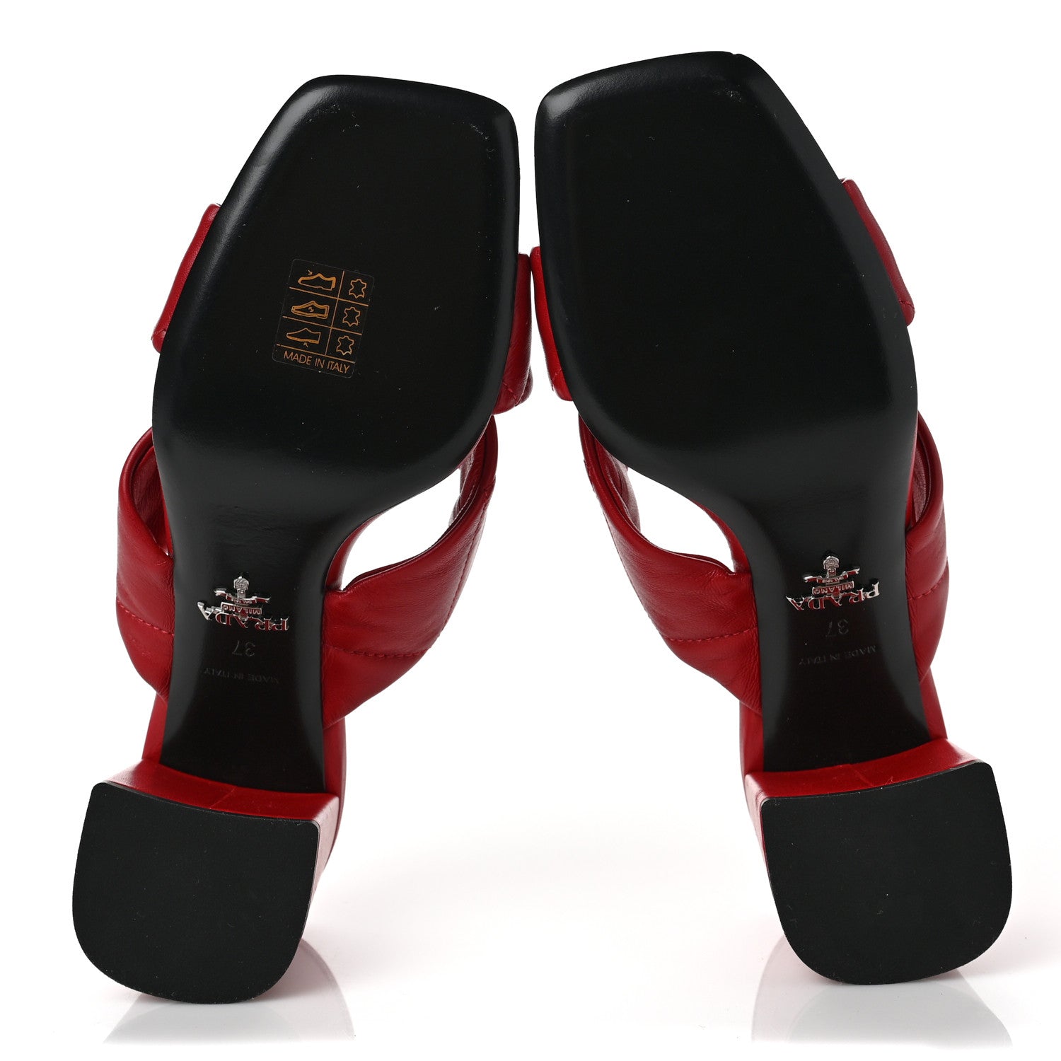 Prada Nappa Logo Quilted Crisscross 65mm Block Heel Slide Sandals 37 Red 5 of 8