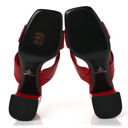 Prada Nappa Logo Quilted Crisscross 65mm Block Heel Slide Sandals 37 Red 5 of 8