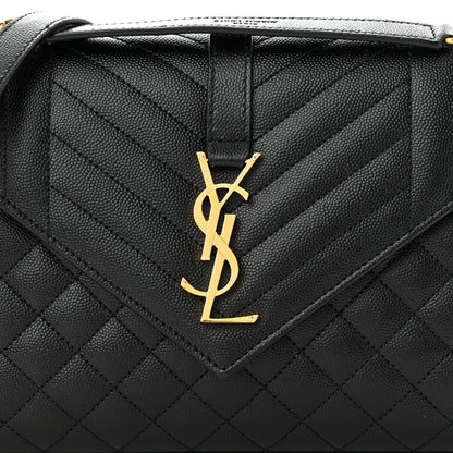 Saint Laurent Grain De Poudre Textured Mixed Matelasse Triquilt Medium Monogram Satchel Black 7 of 10
