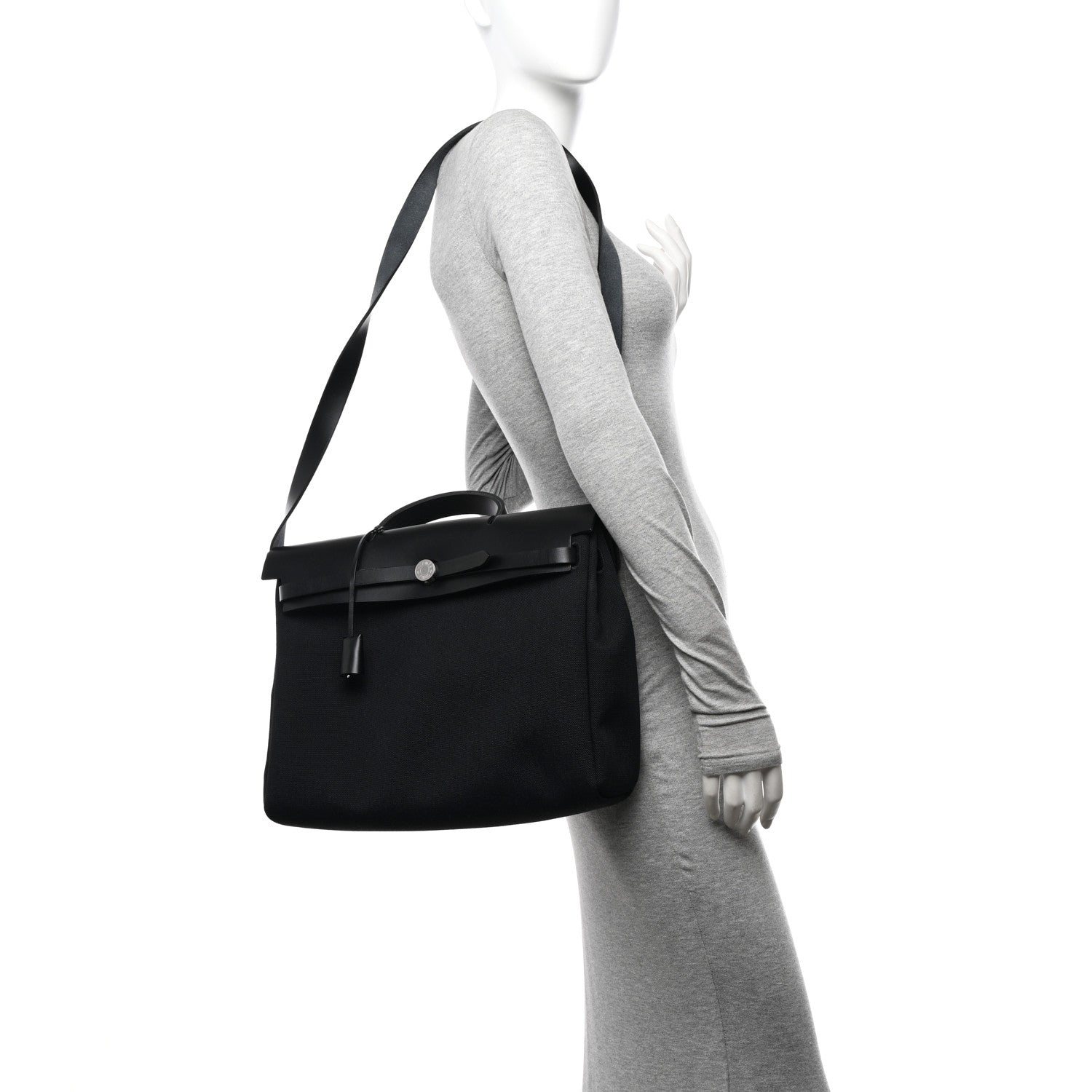 Hermes Military Toile Vache Hunter Herbag Messenger 39 Black 2 of 12