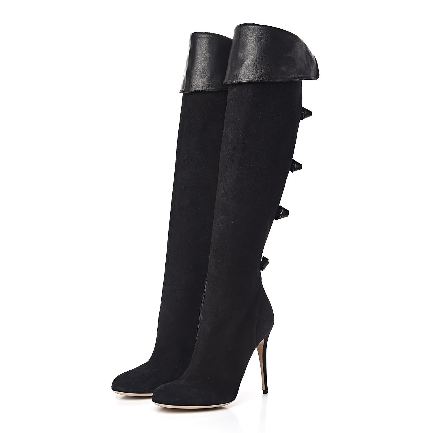 Valentino Garavani Calfskin Suede Bow Tall Boots 40 Black 3 of 9