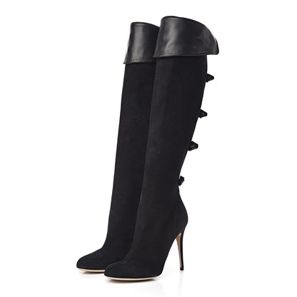 Valentino Garavani Calfskin Suede Bow Tall Boots 40 Black 3 of 9