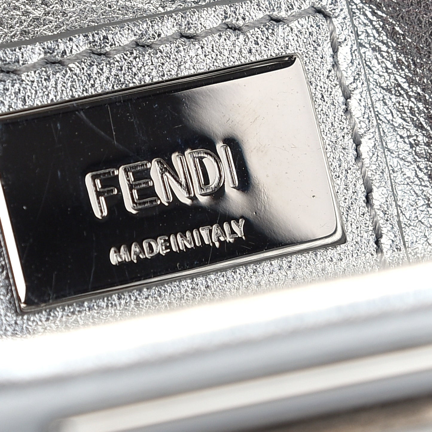 Vitello Catalan Mirror Sequin FF 1974 Embroidered Mini Peekaboo Iconic Satchel Argento