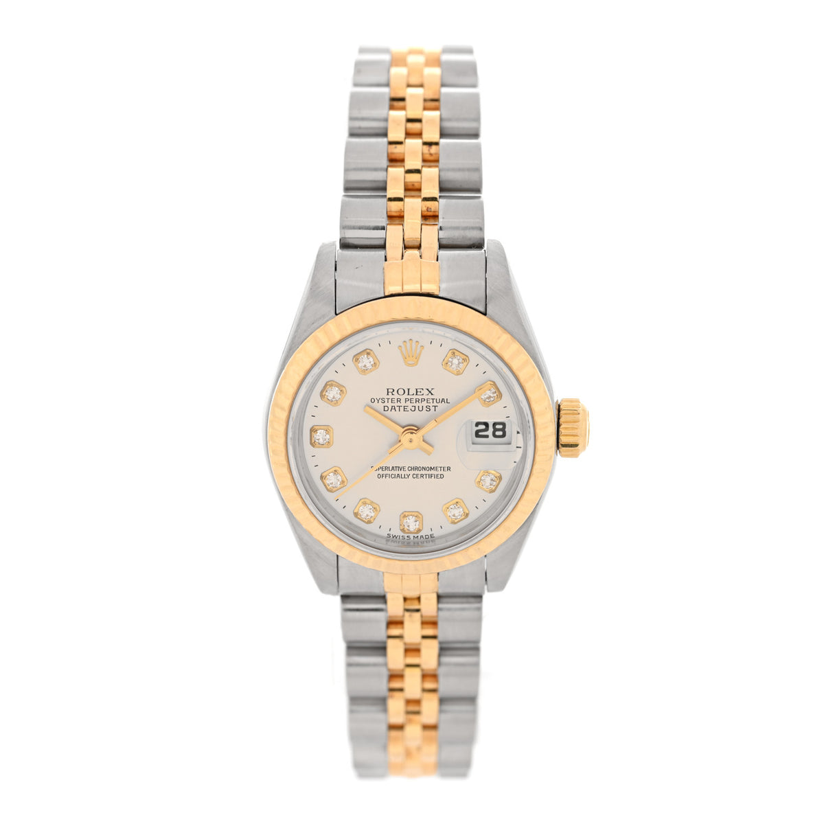 Stainless Steel 18K Yellow Gold Diamond 26mm Oyster Perpetual Datejust Watch Silver 69173