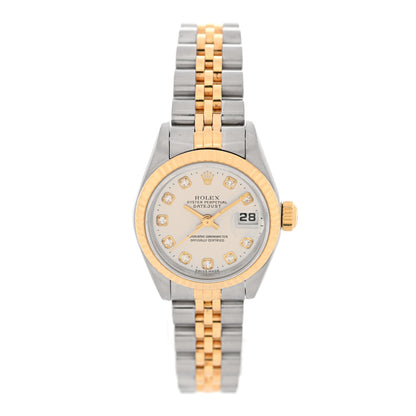 Rolex Stainless Steel 18K Yellow Gold Diamond 26mm Oyster Perpetual Datejust Watch Silver 69173 1 of 5