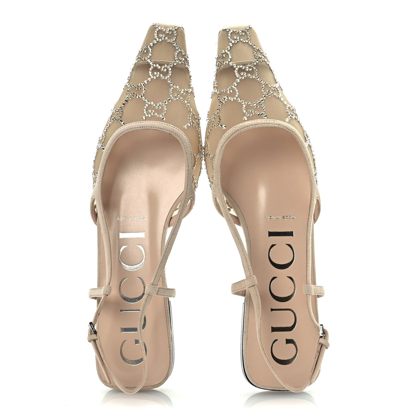 Suede Mesh Crystal GG Monogram Slingback Ballet Flats 39 Light Powder Skin Rose