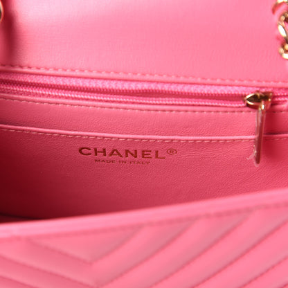 Chanel Lambskin Chevron Quilted Mini Square Flap Pink 8 of 11