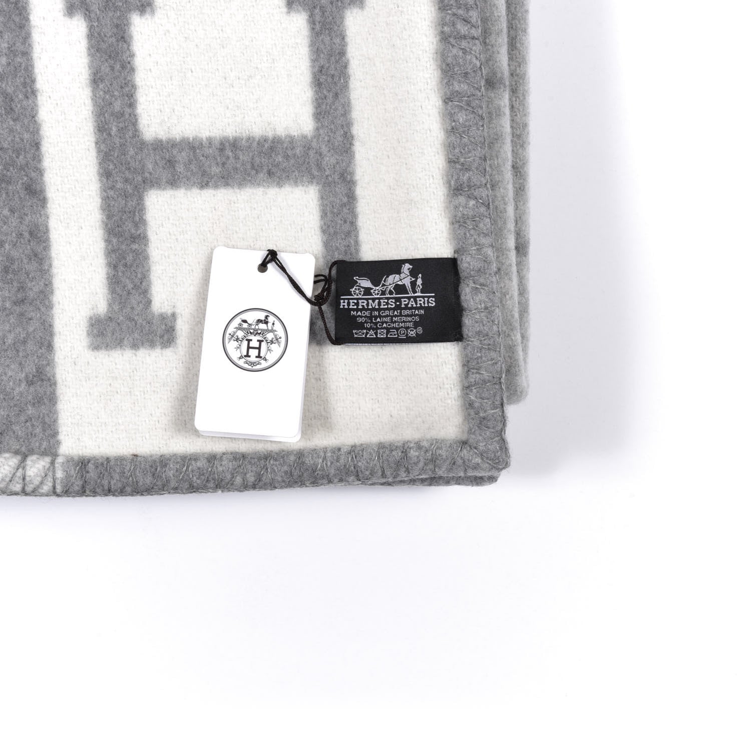 Hermes Wool Cashmere Avalon III Blanket Ecru Gris Clair 3 of 3