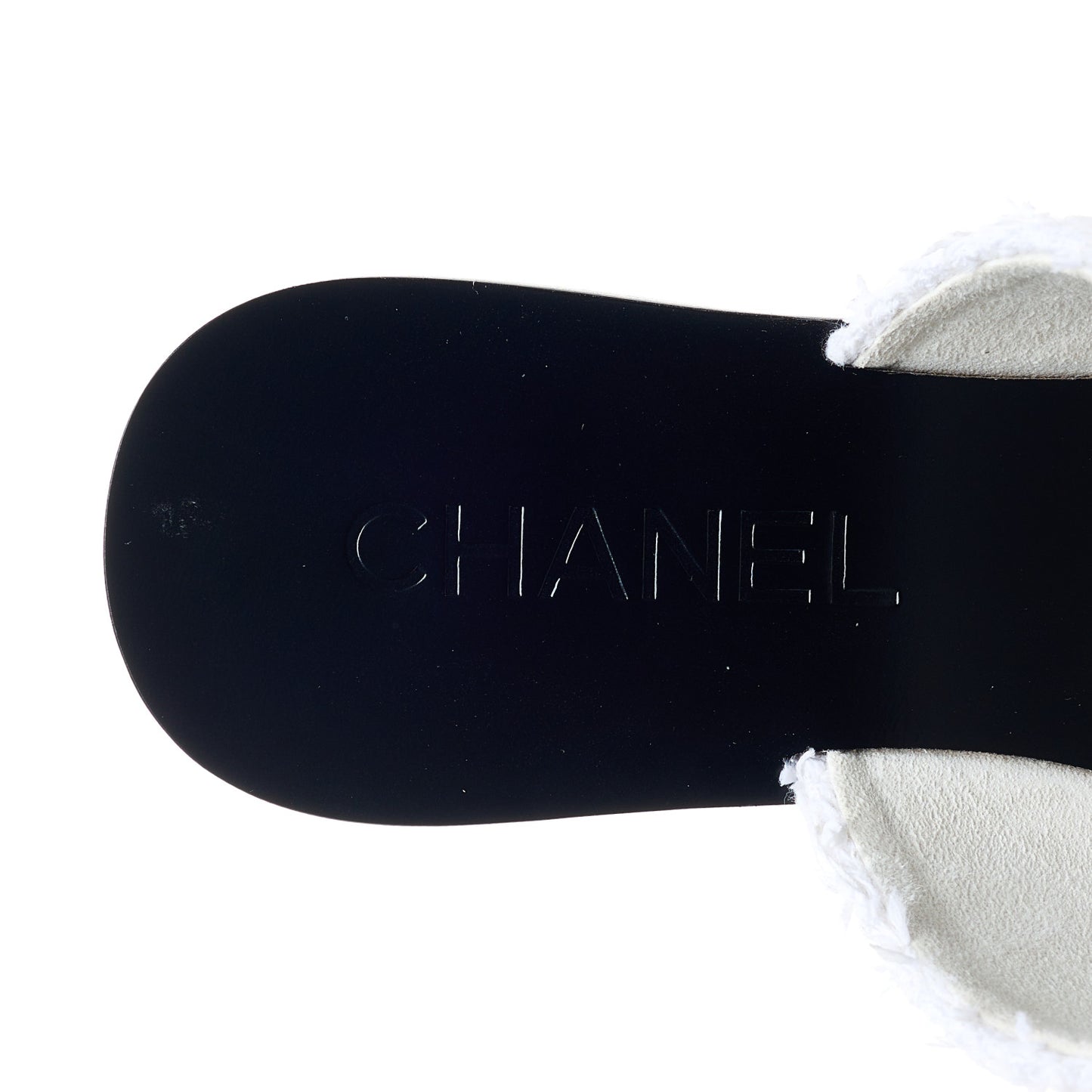 Cotton Tweed Fabric Lambskin CC Thong Sandal 41 White Gold Black