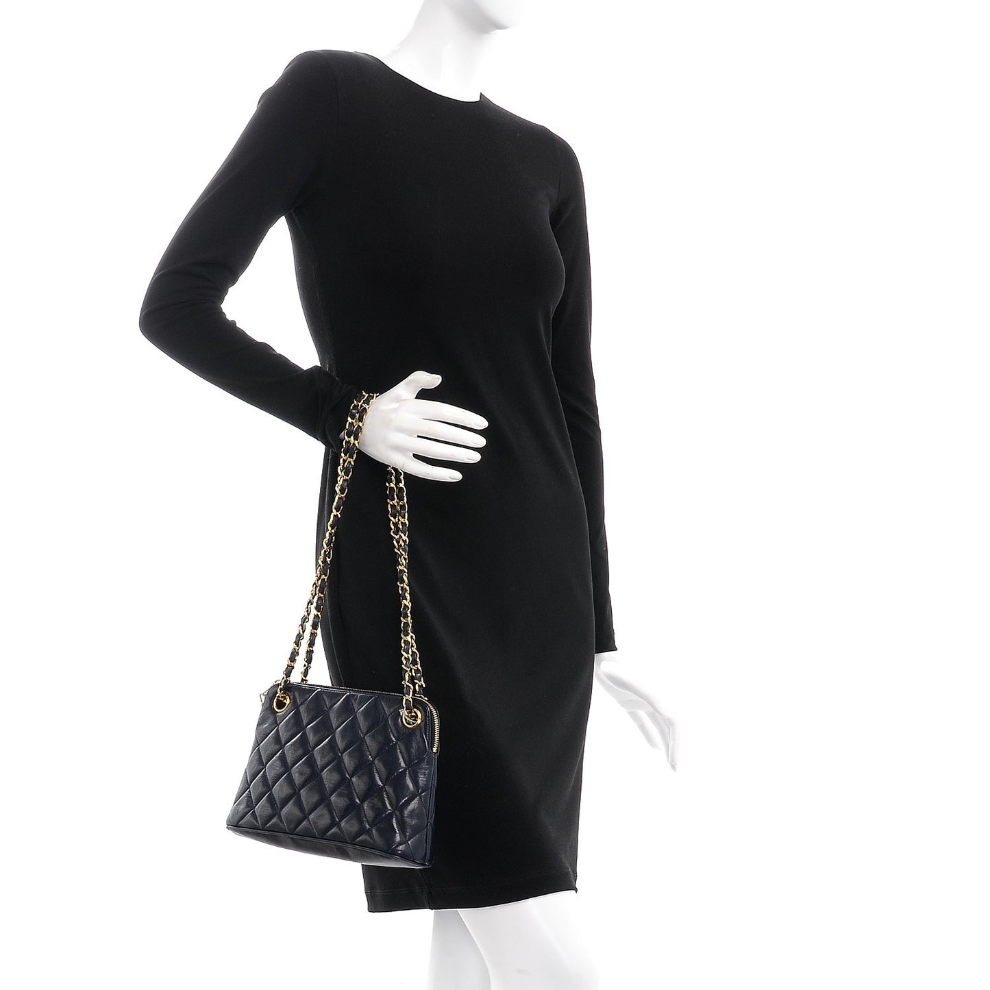 Lambskin Quilted Shoulder Bag Navy Blue