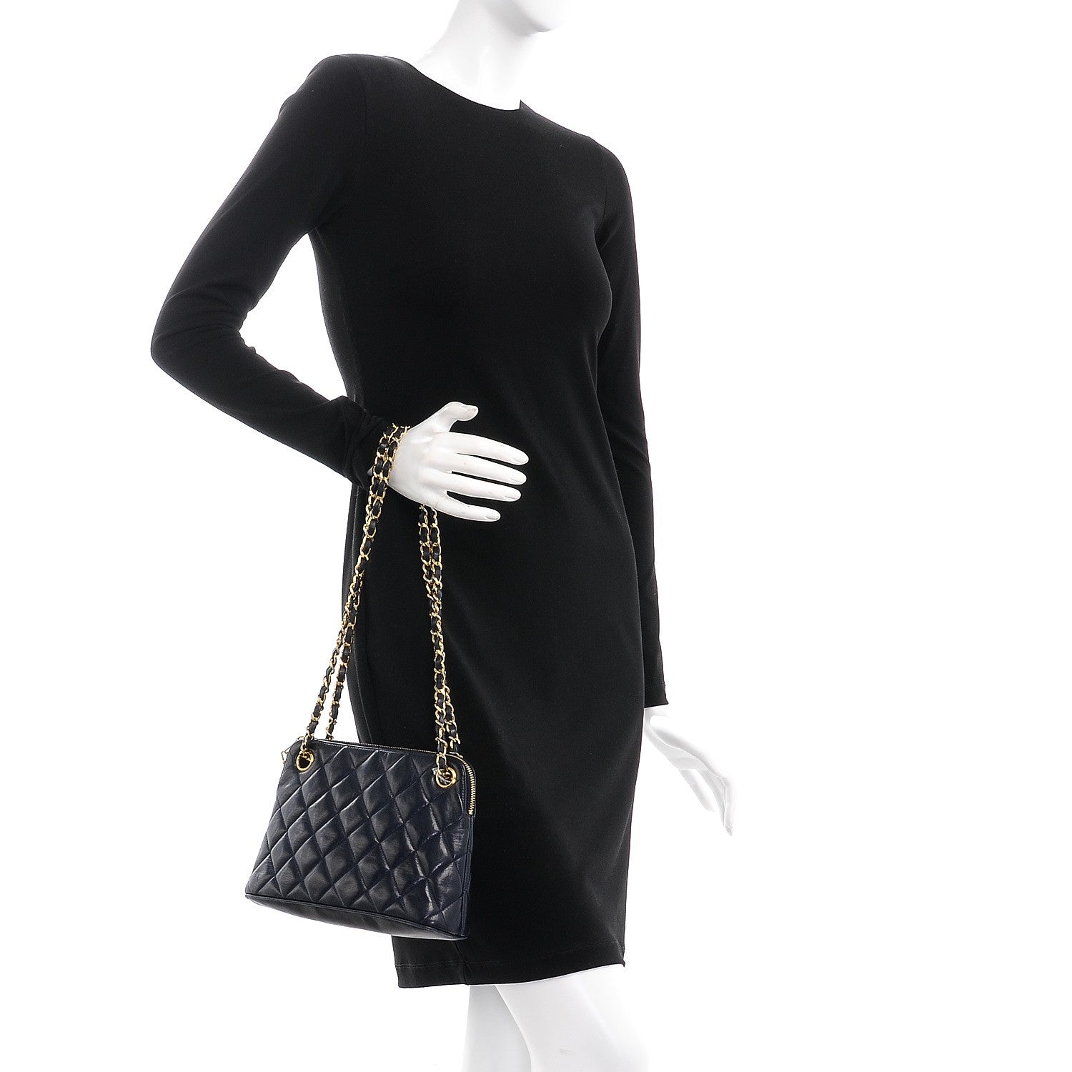 Chanel Lambskin Quilted Shoulder Bag Navy Blue 2 of 9