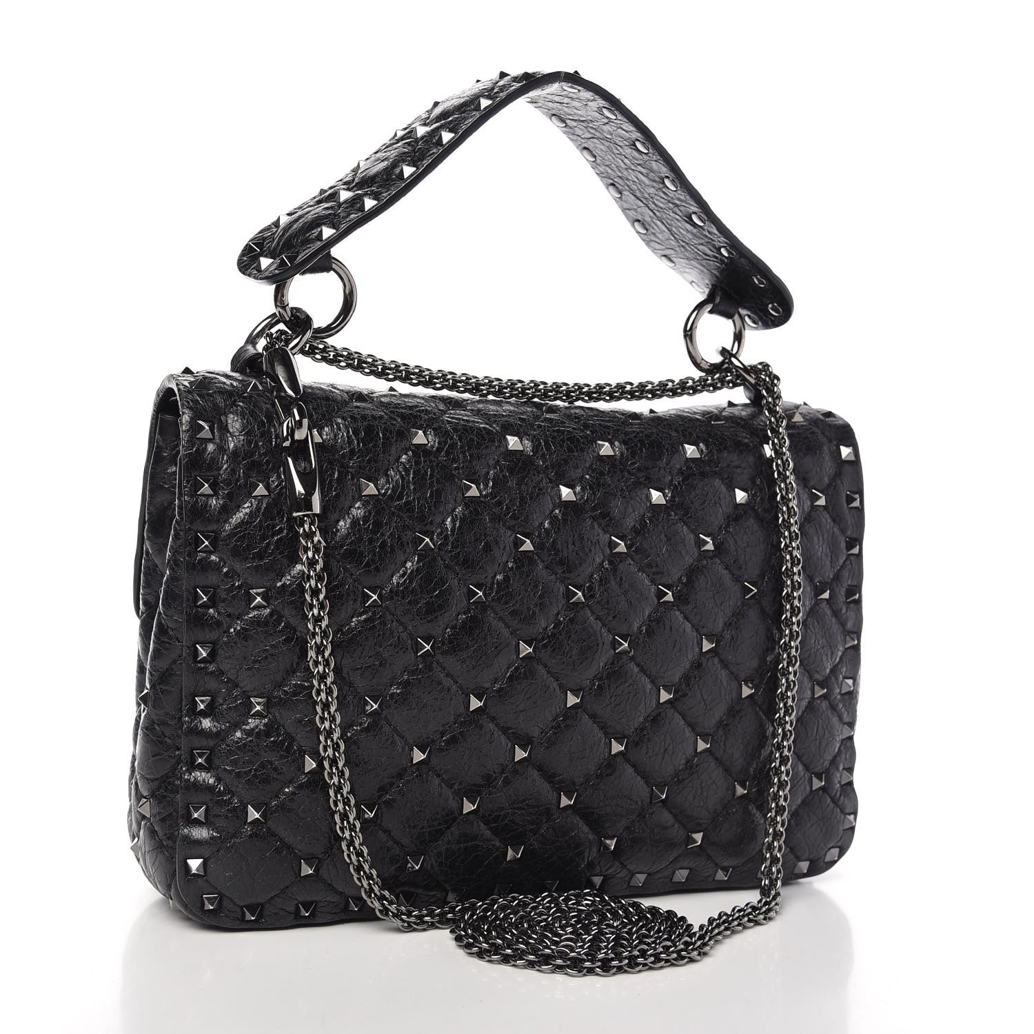 Valentino Garavani Craquele Nappa Medium Rockstud Spike Shoulder Bag Black 3 of 9