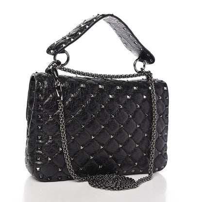 Valentino Garavani Craquele Nappa Medium Rockstud Spike Shoulder Bag Black 3 of 9