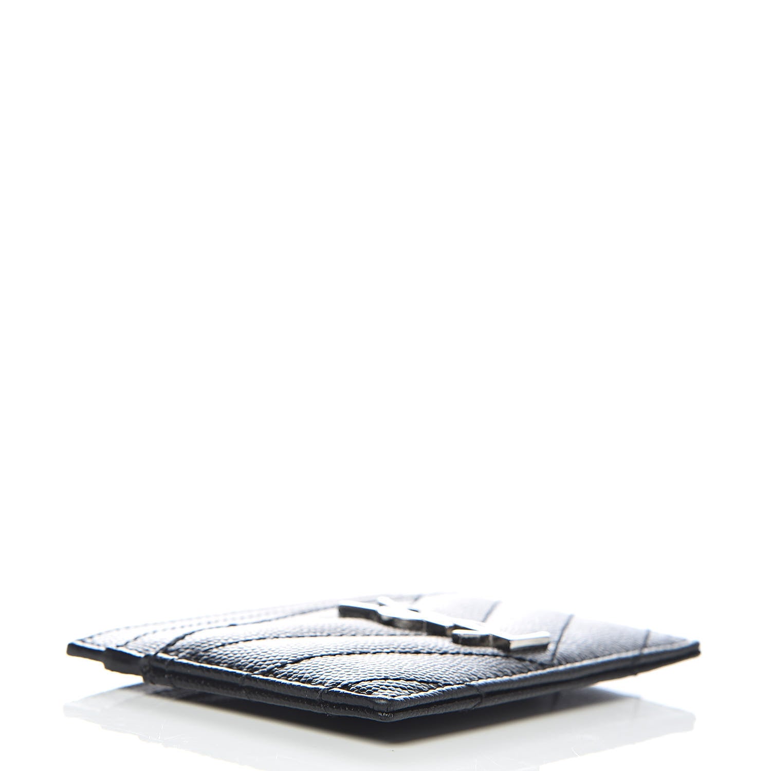 Saint Laurent Grain De Poudre Matelasse Chevron Monogram Credit Card Case Black 4 of 8
