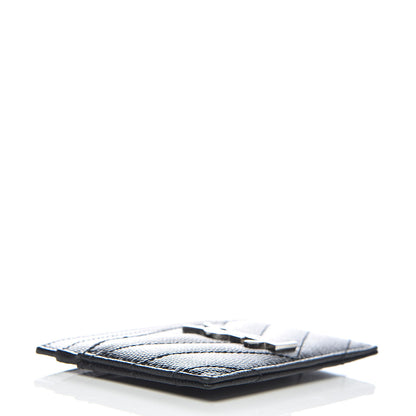 Saint Laurent Grain De Poudre Matelasse Chevron Monogram Credit Card Case Black 4 of 8