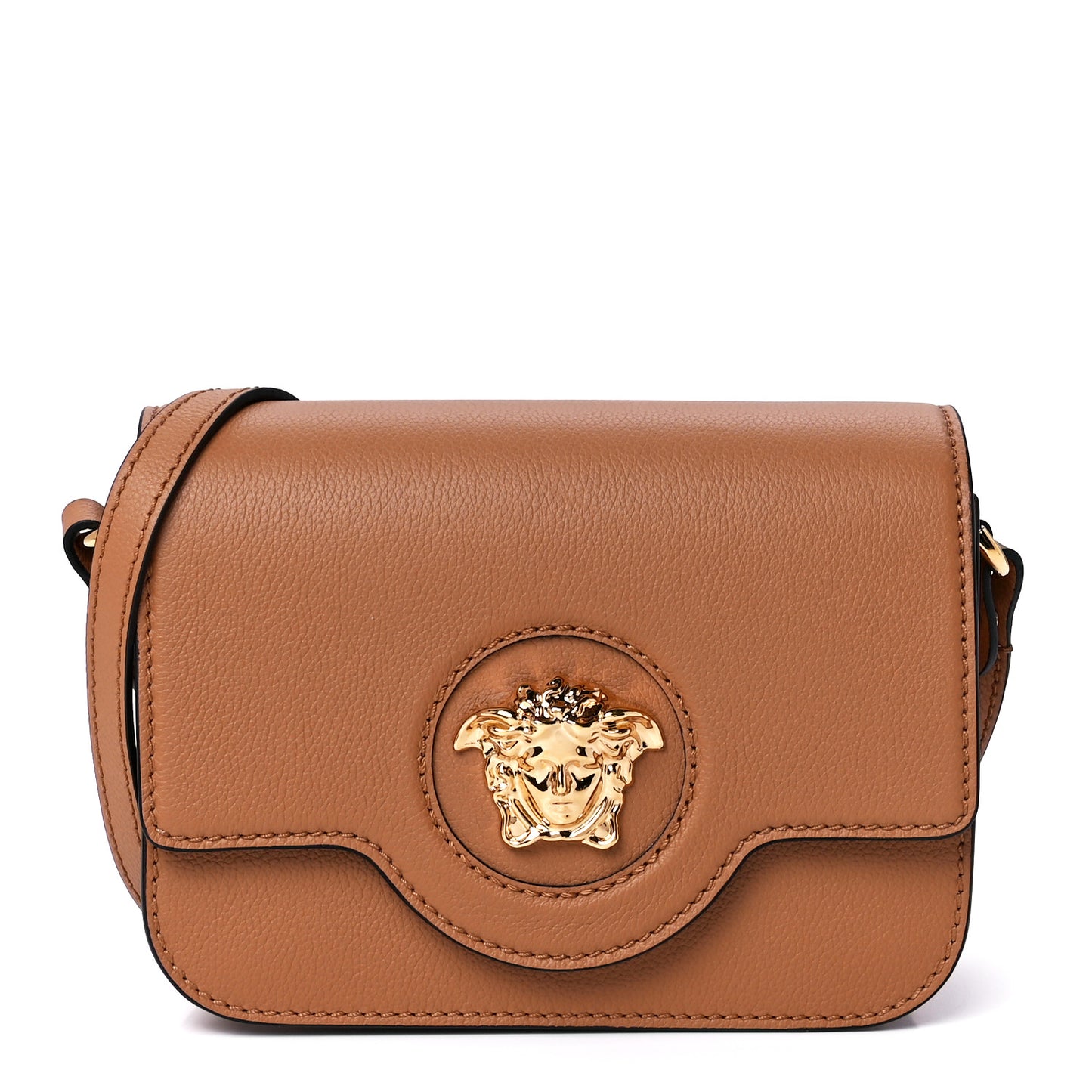 Grained Calfskin La Medusa Flap Shoulder Bag Brown