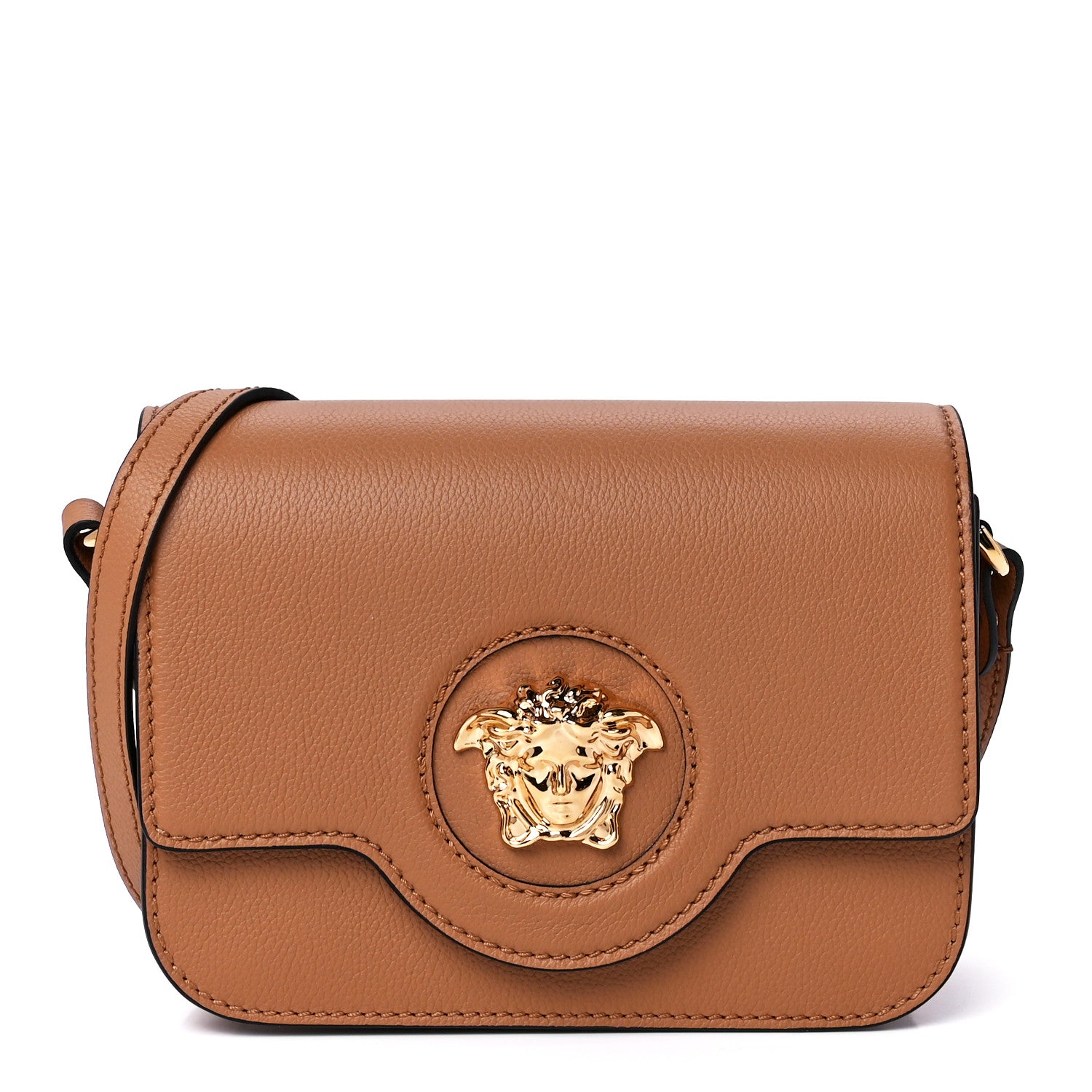 Versace Grained Calfskin La Medusa Flap Shoulder Bag Brown 1 of 12