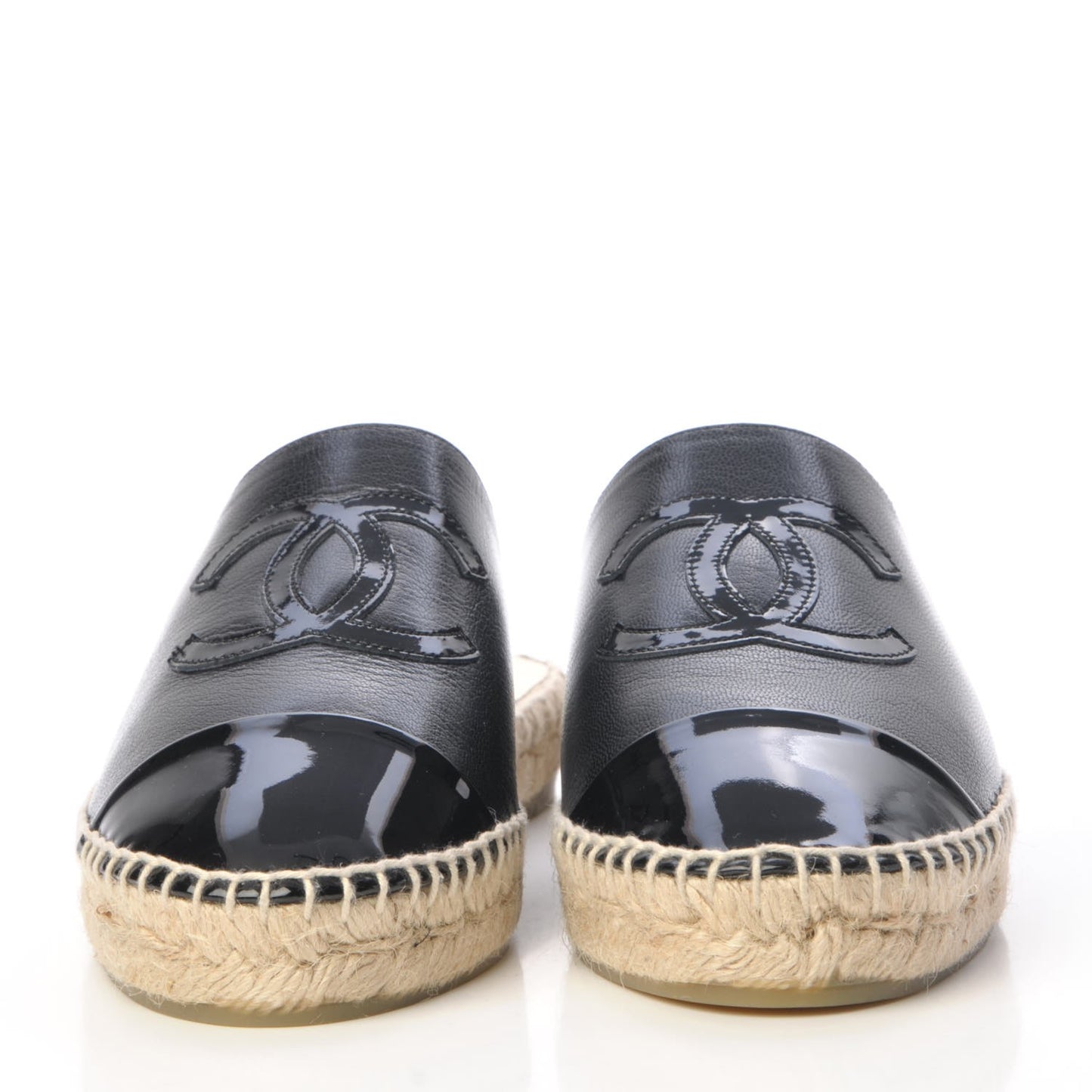 Iridescent Goatskin Patent CC Espadrille Mules 37 Black