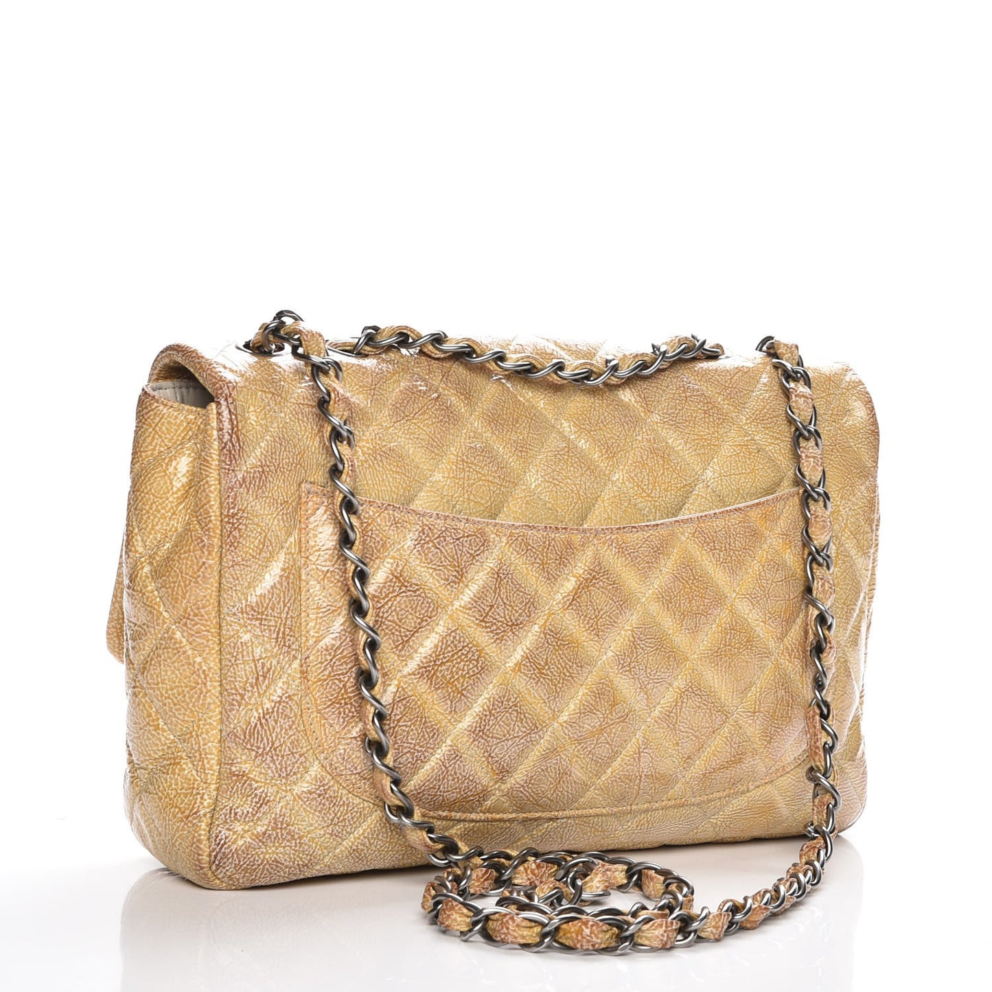 Crinkled Patent Quilted Jumbo Single Flap Light Beige