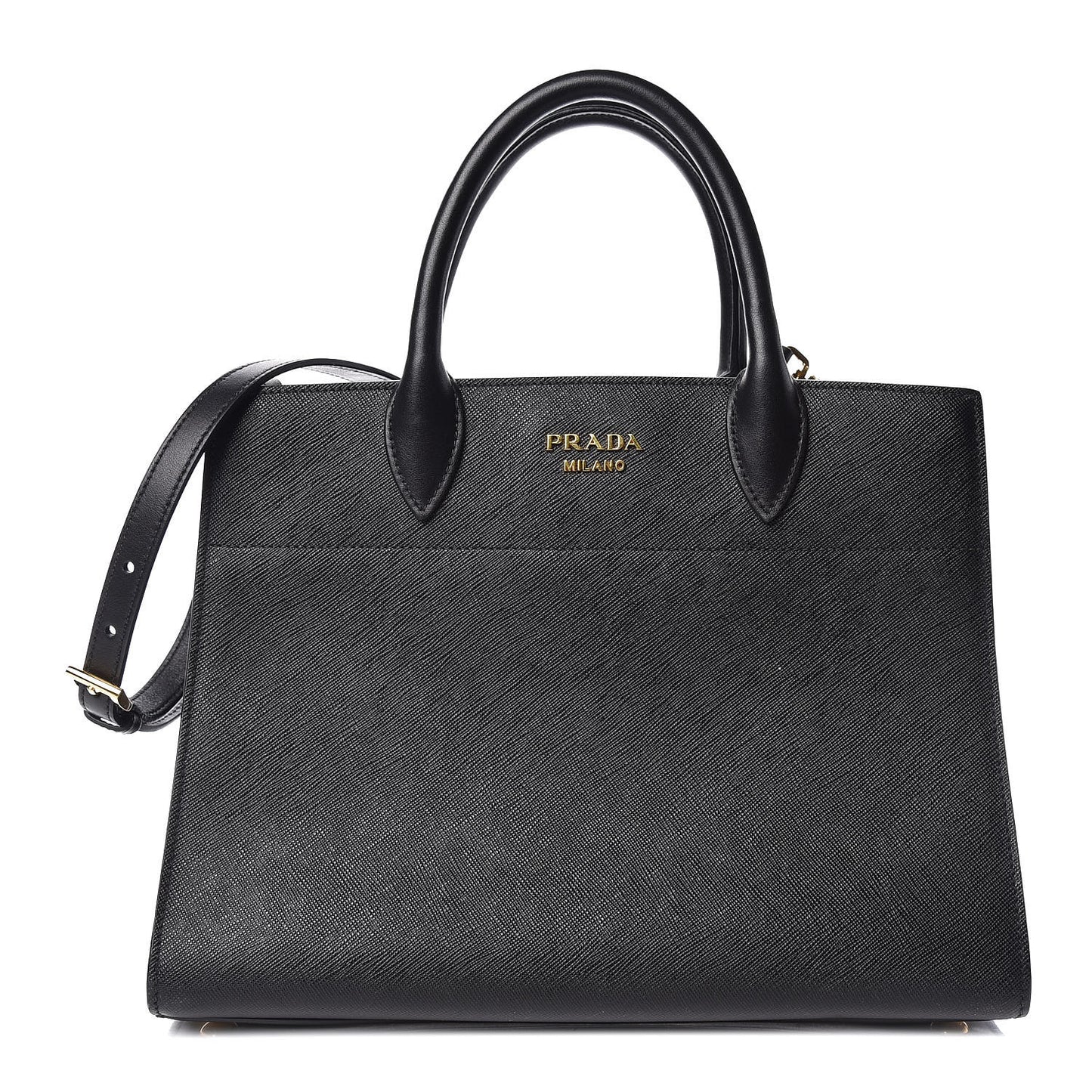 Saffiano City Calfskin Medium Bibliothèque Top Handle Black