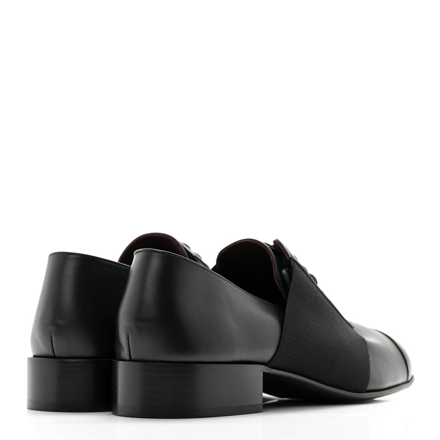Calfskin Elastic Lace Up Cap Toe CC Loafers 40 Black