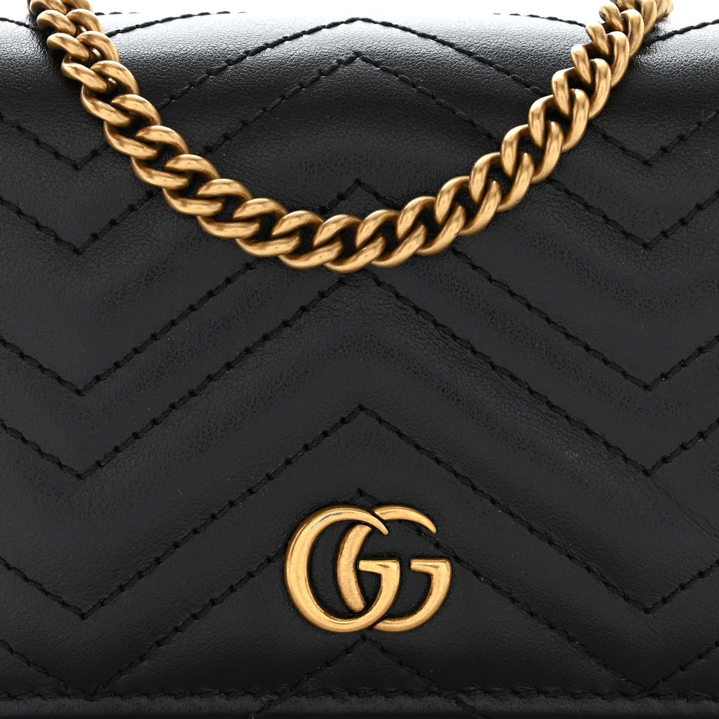 Calfskin Matelasse GG Marmont Mini Wallet On Chain Black