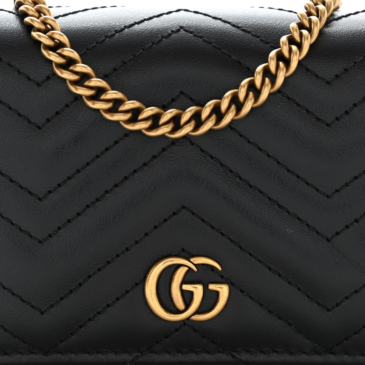 Gucci Calfskin Matelasse GG Marmont Mini Wallet On Chain Black 9 of 11