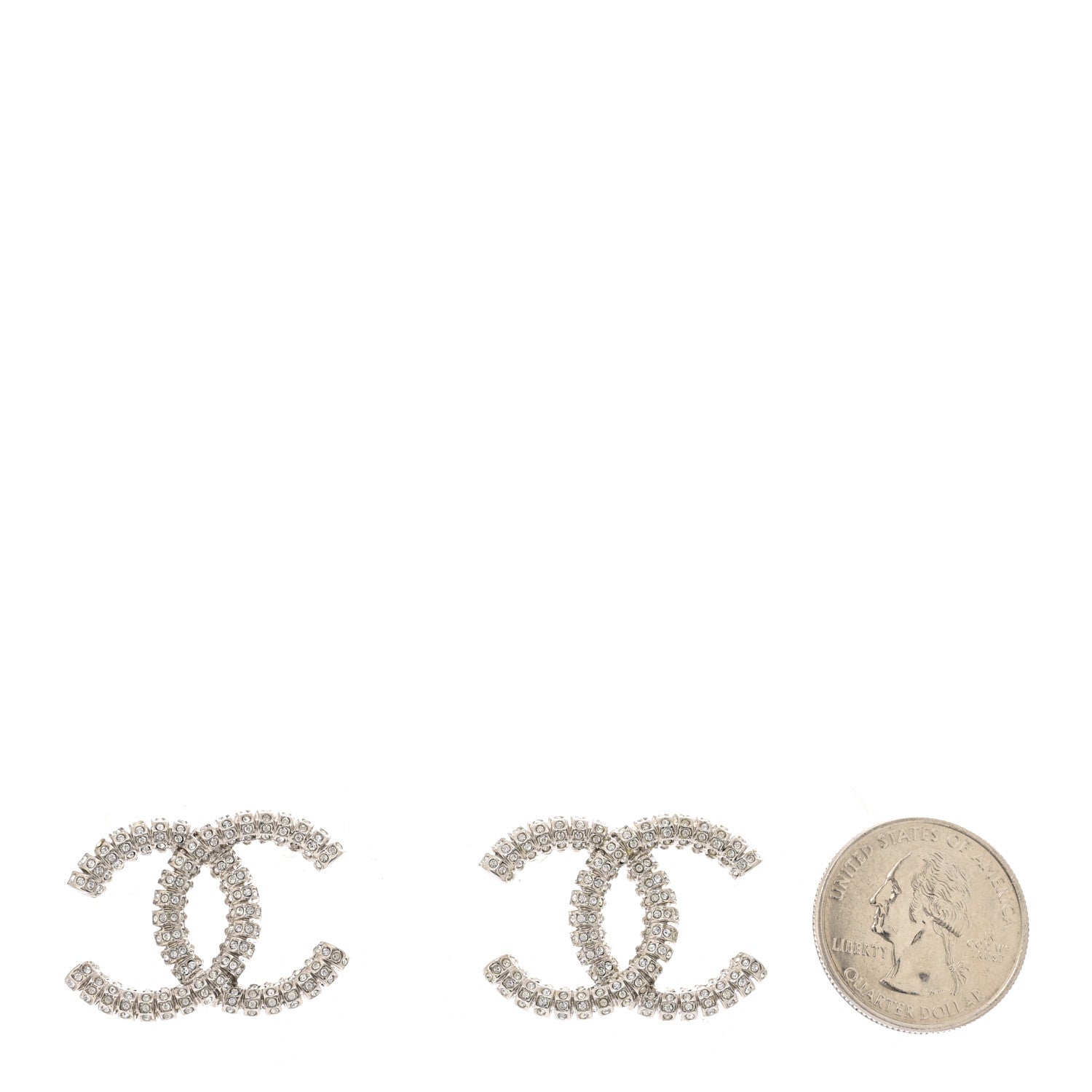 Chanel Metal Crystal CC Large Earrings Silver 2 of 5