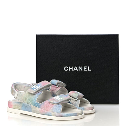 Chanel Printed Fabric Quilted Dad Sandals 38 Green Pink Blue 14 of 14