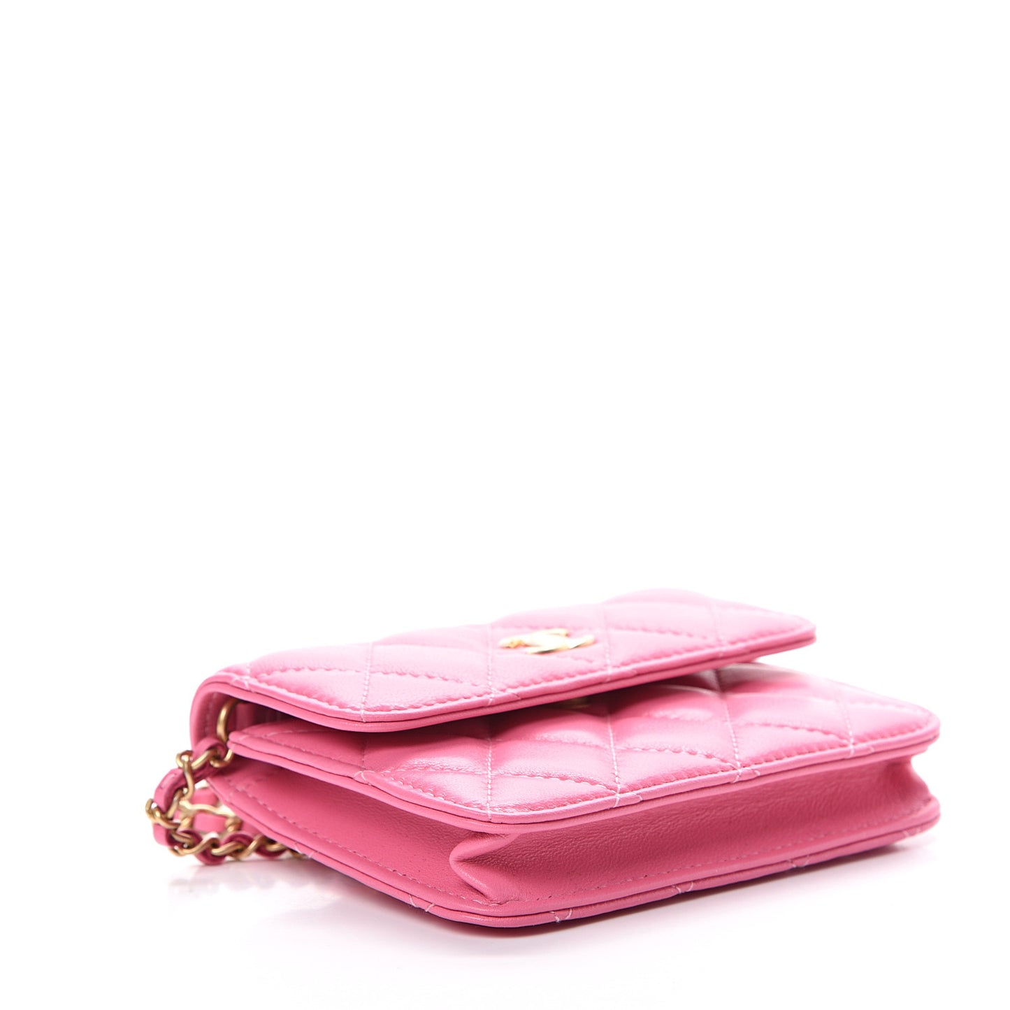 Lambskin Quilted Pearl Crush Clutch With Chain Pink