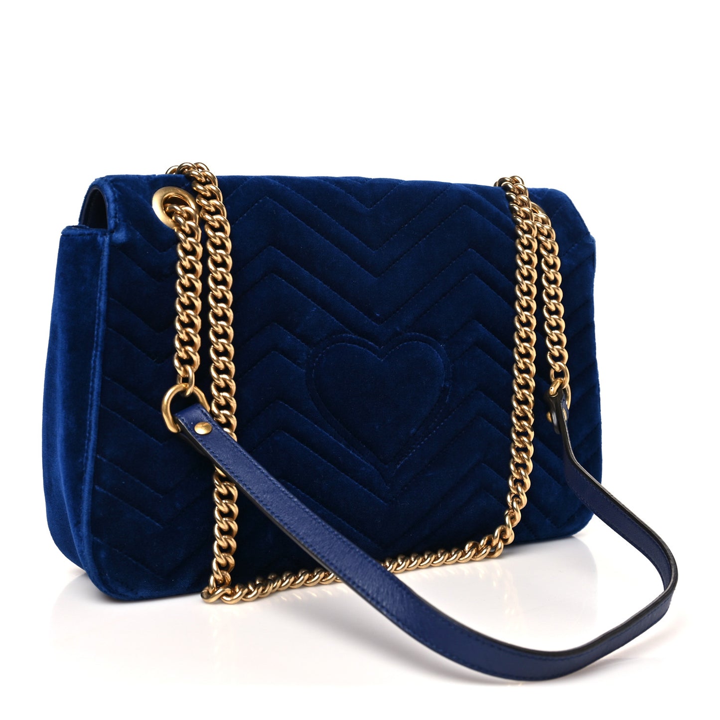 Velvet Matelasse Small GG Marmont Shoulder Bag Cobalt Blue