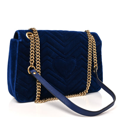 Gucci Velvet Matelasse Small GG Marmont Shoulder Bag Cobalt Blue 3 of 11