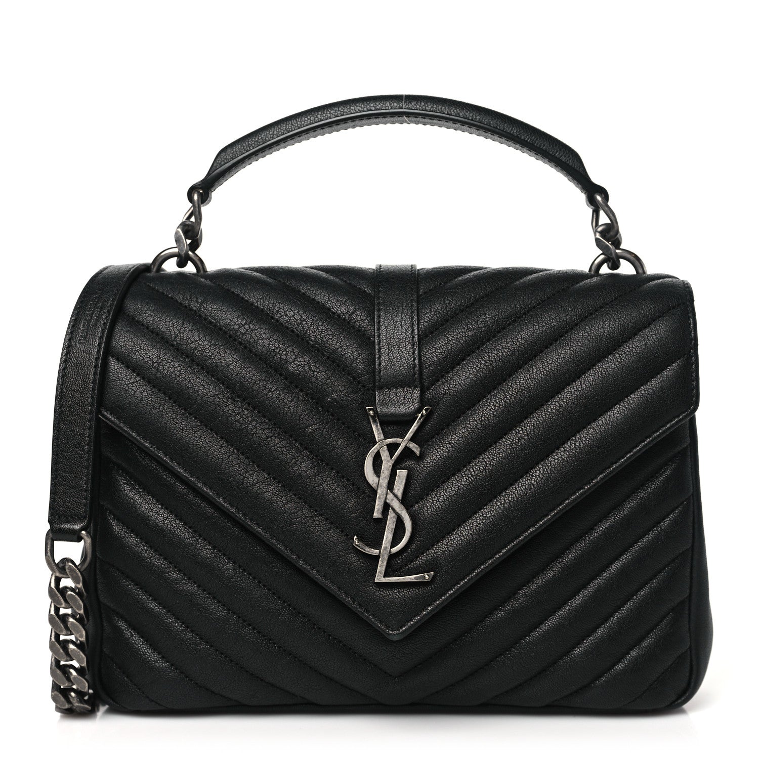 Saint Laurent Sheepskin Matelasse Chevron Monogram Medium College Bag Black 1 of 10